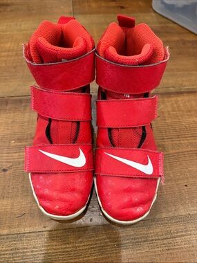 Nike Kids Red High-Top Sneakers with White Swoosh